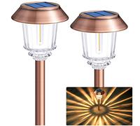 DenicMic Solar Pathway Lights Outdoor Garden Lights Glass Stainless Steel | Waterproof Solar Powered Landscape Lighting for Yard Patio Lawn Path Walkway, Super Bright 12-40 Lumens, 2 Pack