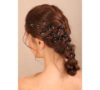 Deniferymakeup 20pcs Blue Pearl Hair Piece Wedding Bridal Hair Pins Set Prom Updo Hair Jewelry for Brides and Bridesmaid (Black)