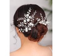Deniferymakeup 3 Pcs Women Bridal Hair Pins Flower Hair Pins Silver Sparkly Rhinestones Bride Hairpieces Gorgeous Wedding Hair Accessories for Women and Girls