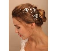 Deniferymakeup 3PCS Bridal Hair Pins Pearl Rhinestone Hair Pins Rhinestone Hair Accessories for Wedding Prom Headpiece (Gold)