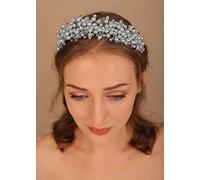 Deniferymakeup Baroque Pearl Headband Vintage Crown Tiara Delicate Bridal Hair Accessories for Women and Girls (Style 2)