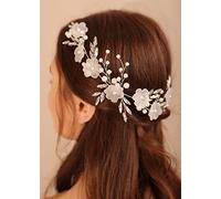 Deniferymakeup Bridal Rhinestone Hair Vine Silver Flower Headband Pearl Wedding Hair Vine Bridal Hair Piece Headpiece Prom Hair Accessory (Style 1)
