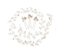 Deniferymakeup bridal rose gold and gold silver extra long pearl and crystal beads wedding hair vine