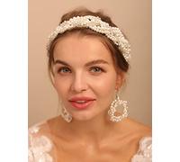 Deniferymakeup Bride Wedding Hair Vine and Earrings Set Pearl Hair Accessories Silver Rhinestone Bride Headband for Women and Girls (White)
