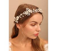 Deniferymakeup Bride Wedding Hair Vine Rhinestone Headband Pearl Bridal Headpiece Pearl Hair Accessories for Women and Girls (Silver)