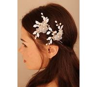 Deniferymakeup Flower Bridal Hair Pins Pearl Bride Wedding Hair Accessories Gold Leaf Hair Piece for Women and Girls