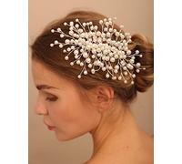 Deniferymakeup Pearl Bride Hair Clip Pearl Wedding Clip Bridal Hair Piece Wedding Hair Accessories for Women and Girls (Gold)