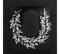 Deniferymakeup Rhinestone Bridal Hair Vine Crystal Wedding Headband Rhinestone Bride Headpiece Leaf Hair Accessories for Women and Girls (Silver)