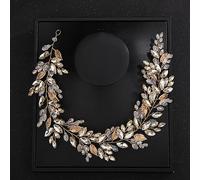 Deniferymakeup Rhinestone Bridal Hair Vine Crystal Wedding Headband Rhinestone Bride Headpiece Leaf Hair Accessories for Women and Girls (Gold)