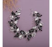 Deniferymakeup Rhinestone Bridal Hair Vine Crystal Wedding Headband Rhinestone Bride Headpiece Leaf Hair Accessories for Women and Girls (Silver Black)