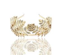 Deniferymakeup Vintage Baroque Wedding Olive Branch Crown and Tiara Bridal Princess Queen Crown for Bride and Bridesmaid (Gold)