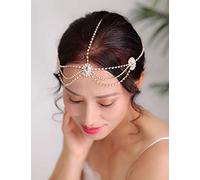 Deniferymakeup Wedding Bridal Goddess Bohemian Rhineston Hair Accessory Grecian Head Chain Hair Jewelry (Rose Gold)