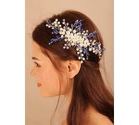 Deniferymakeup Wedding Bridal Pearl Hair Comb Vintage Something Blue Hair Accessory Updo Hair Jewelry for Women and Girls (Blue)