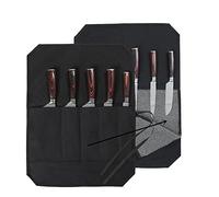 Denifiter Chef's Knife Roll Bag with 5 Slots, Wax Canvas Knife roll with Professional Anti Cutting Fabric Inside (Black-One)
