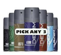 Denim 24hr Deodorant Body Spray 150ml | Pick Any 3 Scents | Choose from Original, Azure, Musk, Raw Passion, Aqua, Desire & More | 3 x 150ml | Denim for Men