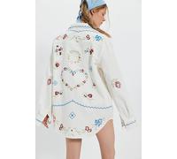 Denim And Bone Embroidered Heart Oversized Button Down at Free People in Ivory, Size: Small - female