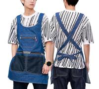 Denim Aprons for Women Men Cross Back Apron with Pockets for Barista, Chef, Barber, Painter And Gardener,One Size,Blue (Blue One Size)
