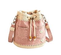 Denim Bags for Women Drawstring Daisy Embroidery Retro Boho