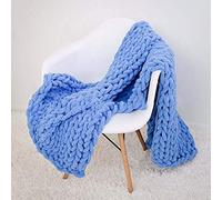 Denim Blue Chunky Knit Throw - Large Grey Knitted Bed & Sofa Blanket, 100X150