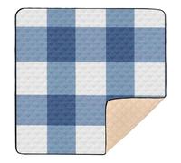 Denim Blue Gingham Music Pattern Soft Foam Baby Gym & Activity Mat for Floor Water Resistant Kicking Mat for Babies Infants Toddlers, 50'' x 50''