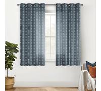 Denim Blue Modern Farmhouse Curtains, Vintage Dusty Blue Grey Chambray Linen Scandinavian Global Inspired Tie Dye Ikat Look Curtains for Living Room Bedroom