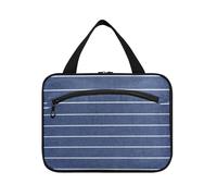 Denim Blue Stripe Hanging Travel Make up Bags with Hook, Designer Chic Toiletry Organizer for Travel Essentials Trip envase para Perfume de L