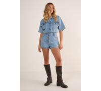 Denim Button Through Romper NastyGal Vintage Blue 6