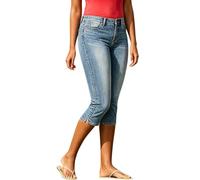 Denim Capri Jeans For Women Uk Stretch Slim Fit High Waisted Cropped Jeans | Light Classic 3/4 Length Denim Pants Skinny Fit Tummy Control Butt Lifting Bottoms Daily Wear Office Holiday