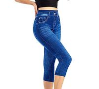 Denim Capri Shorts Womens Cropped Capri Bengaline Short Pants Stretchy Slim Fit Pull On Comfy Casual 3/4 Length Distressed Washed Denim Bermuda Shorts Summer Casual Knee Length Shorts for Women UK