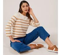 Denim & Co. 3/4 Sleeve Stripe Top With Button Detail ECRU,NAVY 2XL