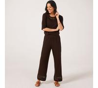 Denim & Co. Linen Blend Trousers Petite CHOCOLATE 2XL