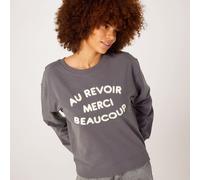 Denim & Co. Paris Slogan Sweatshirt GREY MARL 2XL