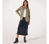 Denim & Co. Printed Stretch Twill Button Front Jacket DARK CHOCOLATE 2XL