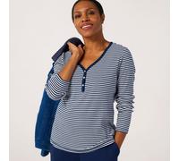 Denim & Co. Ribbed Button Detail Stripe Top GREEN 2XL