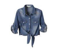 Denim Crop Tops for Women Button Down Blouse Roll Up 3/4 Sleeve Tie Front Knot Shirts Fashion Y2k Going Out Tops/UK Size/Ladies