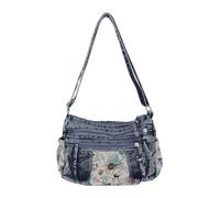 Denim Cross Bag, Spacious Storage Satchel, Retro Messenger Holder, Tren | Vintage Denim Tote, Large Sling Messenger, Casual Shoulder Purse, Retro Style Carry All, Everyday Fashion Accessory Piece