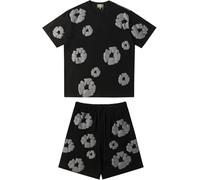 Denim Cute Graphic Tracksuit Unisex，Foam Print， Hip Hop Summer Tears Short Sleeve Shorts Set - Breathable, quick drying, fashionable, sporty and casual two-piece set(White,L)