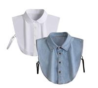 Denim Detachable Collar, Fashion Collar for Women - Layering Staple Under, Chic False Collar Accessory (White+Blue)