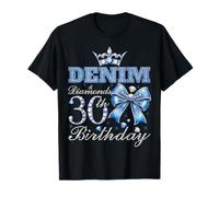 Denim & Diamonds 30th Birthday Blue Bow Crown 30 Year Old T-Shirt