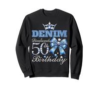 Denim & Diamonds 50th Birthday Blue Bow Crown 50 Year Old Sweatshirt