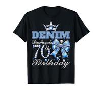Denim & Diamonds 70th Birthday Blue Bow Crown 70 Year Old T-Shirt