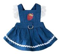 Denim Dog Dresses with Leash Ring Strawberry Princess Summer Dog Skirt with Ruffles for Small Medium Dogs
