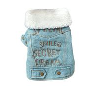 Denim Dog Jacket with Sherpa Collar, Embroidered Lettering Pet Coat, Warm Stylish Dog Apparel, Soft Breathable Winter Wear for Small Medium Breed Dogs, Fashion Gift Idea