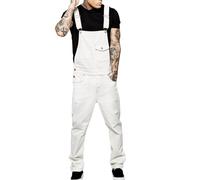 Denim Dungarees for Mens Casual Lightweight Slim Fit Bib Overall Blue Black Cowboy Rompers Fashion Loose Fit Hip Hop Vintage Braces Cargo Trousers Suspender Jeans Jumpsuits A-1-White M