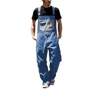 Denim Dungarees for Mens Casual Lightweight Slim Fit Bib Overall Blue Black Cowboy Rompers Fashion Loose Fit Hip Hop Vintage Braces Cargo Trousers Suspender Jeans Jumpsuits A-4-Blue XL