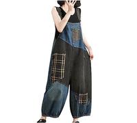 Denim Dungarees for Women Loose Straps Long Overalls Ladies Casual Baggy Sleeveless Suspender Rompers Jeans Pants Trousers Womens Vintage One Piece Jumpsuit Dungaree