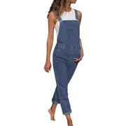 Denim Dungarees for Women UK Casual Adjustable Straps Denim Jumpsuit with Pockets Classic Sleeveless Wide Leg Jeans Overalls Washed Distressed Loose Fit Playsuits Overalls for Holiday Work Daily
