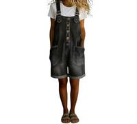 Denim Dungarees for Women UK Loose Fit Sleeveless Casual Short Overalls Adjustable Straps Bib Shortalls Cotton Stretch Washed Distressed Vintage Playsuits with Front Pockets Maternity Jumpsuit