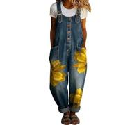 Denim Dungarees for Women UK Loose Fit Sleeveless Casual Short Overalls Button Down Adjustable Straps Bib Shortalls Cotton Washed Distressed Vintage Playsuits with Front Pockets Maternity Jumpsuit