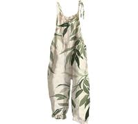 denim dungarees for women uk Wide Leg Boho Print Jumpsuit Floral Loose Fit Playsuits Cotton Linen Summer Beach Sleeveless Rompers Bib Overalls Breathable Baggy Casual Holiday Trousers Leisure Wear